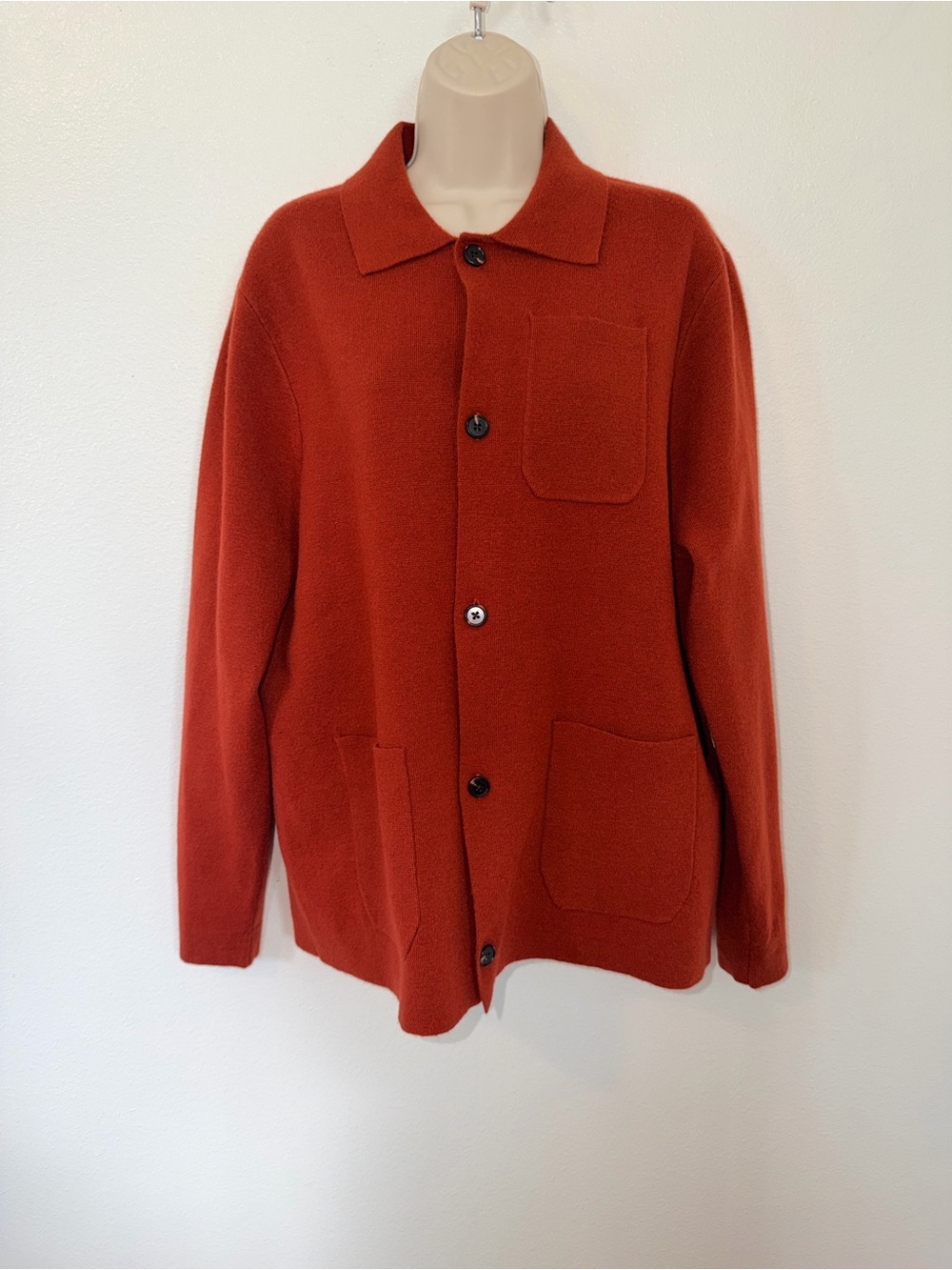 Men's Brick Red Button-Front Shirt Jacket